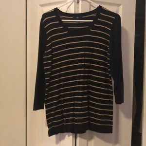 Black sweater with beige stripes